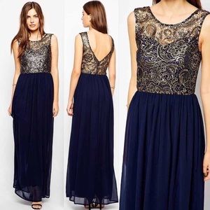 Blue and Gold Prom Dress